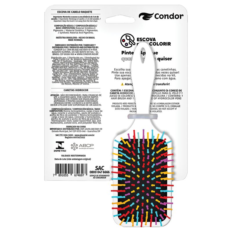 ESCOVA DE CABELO RAQUETE CONDOR 6893 PARA COLORIR C- CANETINHA