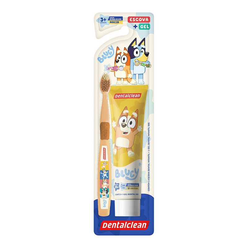 Kit Infantil Dentalclean Bluey -Escova Macia - Gel Dental c- Fluor 50g-
