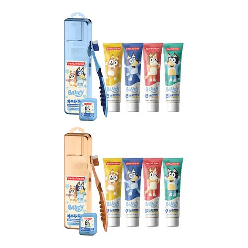 Kit Infantil Dentalclean Bluey (Escova Macia + Fio Dental 20m + Gel Dental 50g)