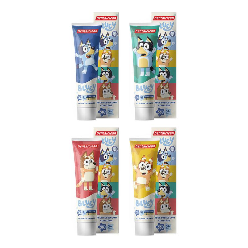 Gel Dental Infantil Dentalclean Bluey Bubble Gum c- Fluor 50g