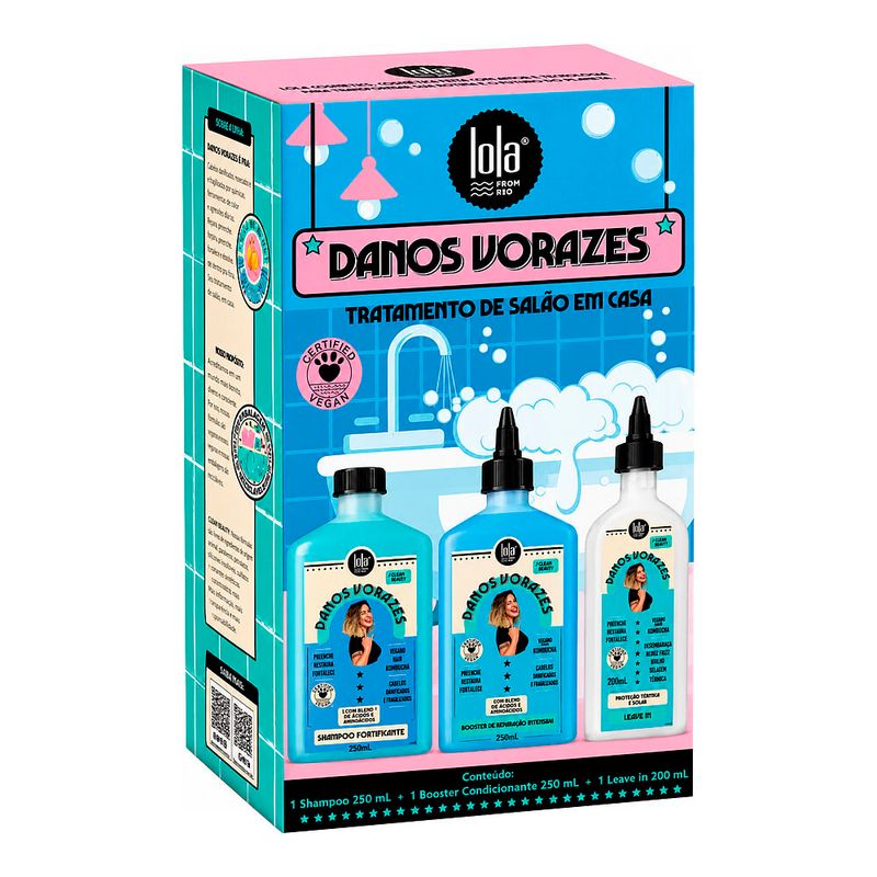 Kit Lola Danos Vorazes -Shampoo - Condicionador - Booster 250ml - Leav-In 200ml-