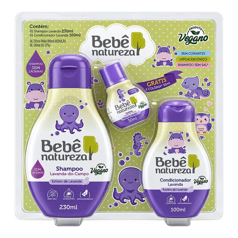 Kit Bebe Natureza Lavanda do Campo -Shampoo 230ml - Condicionador 100ml - Colonia 30ml-